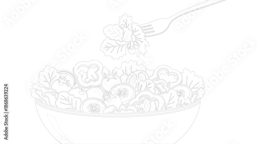 Intricate Black and Gray Line Art of Food on a Plate