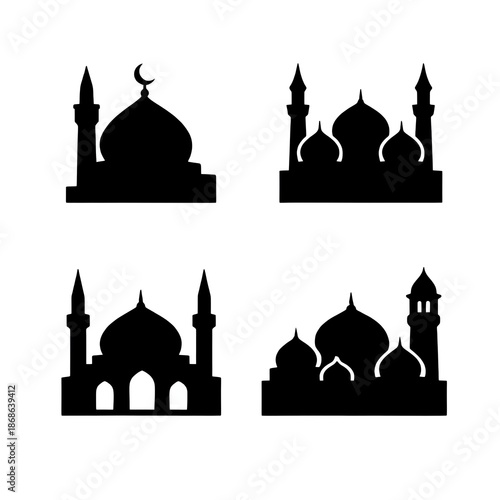 mosque icon set. mosque silhouette icon set.