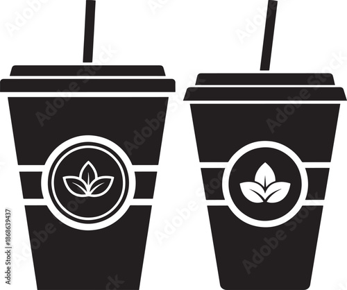 Silhouette of plastic cup with tea leaf logo