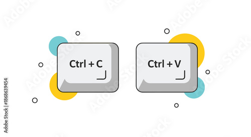 Illustration of computer keyboard keys for Ctrl C and Ctrl V representing the copy and paste shortcut functions for digital work.