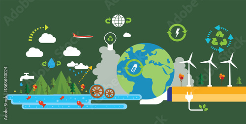 Sustainable Energy and Eco Technology Concept Vector Illustration with Nature Elementsint