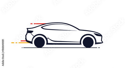 Minimalist line drawing of a sleek modern car with motion lines indicating high speed and fast automotive transport performance.