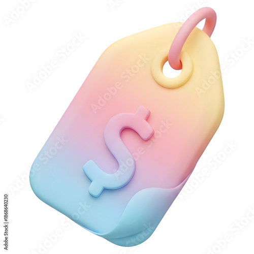 3D Pastel Gradient Price Tag Icon with Dollar Sign