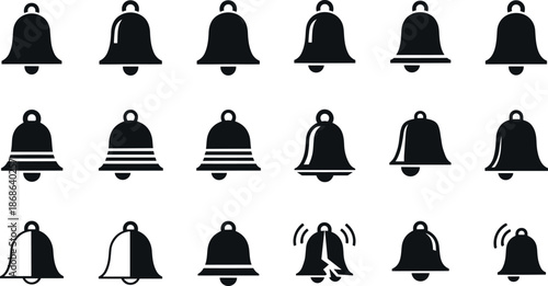 Notification Bell Icon Set for Mobile UI App Interface Design with Alert Alarm Reminder Message and Notification Symbols Collection