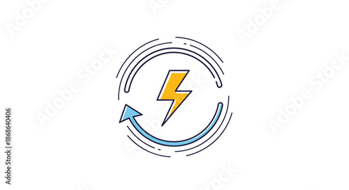 Electrical power and renewable energy symbol featuring a lightning bolt inside a circular refresh or cycle arrow icon.