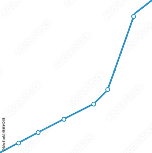 Konstfotografi A minimalist blue line graph with circular data points trending upward against a white background, representing steady growth, positive progress, and statistical development