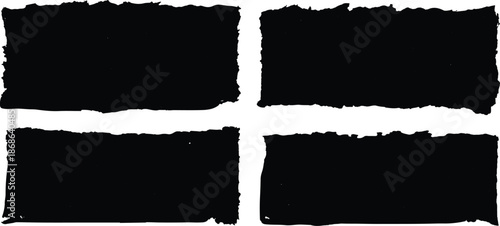 Torn black paper strips with rough isolated on transparent background. Dynamic collection of torn paper strips black.