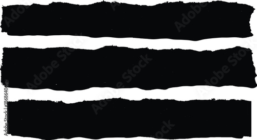Torn black paper strips with rough isolated on transparent background. Dynamic collection of torn paper strips black.