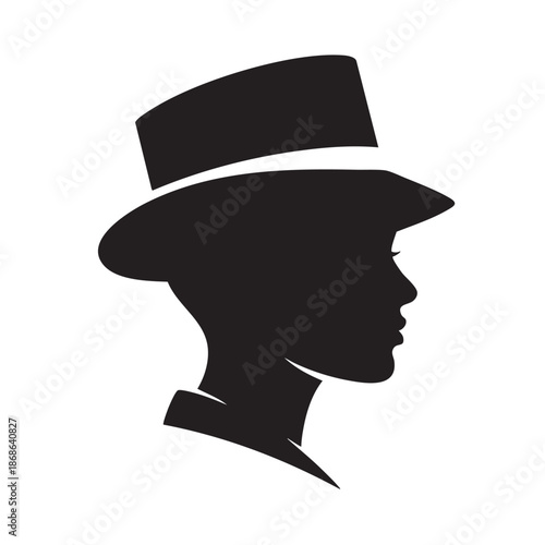 Stylish Silhouette of a Woman Wearing a Classic Fedora Hat, Chic Side Profile Vector Illustration for Fashion and Mystery Concepts