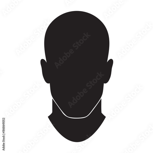 Clean Minimalist Frontal Silhouette of a Bald Male Head, Simple Avatar Icon Vector Illustration for User Profile or Identity