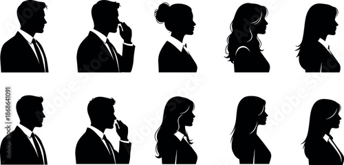 Set of professional business profile silhouettes featuring men and women in suits for corporate identity icons social media and office avatars