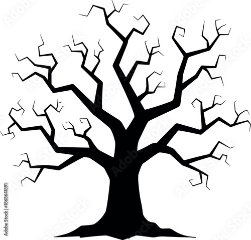 Spooky Black Silhouette of a Dead Tree with Gnarly Twisted Branches Isolated on White Background for Halloween and Gothic Designs