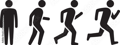 Man stands, walk and run icon set. People symbol. Person standing, walking and running illustration. Run, walk, stand. Vector illustration