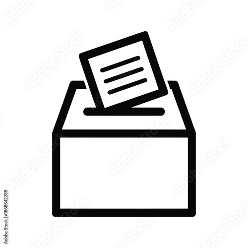 black and white voting box with ballot paper, vector illustration