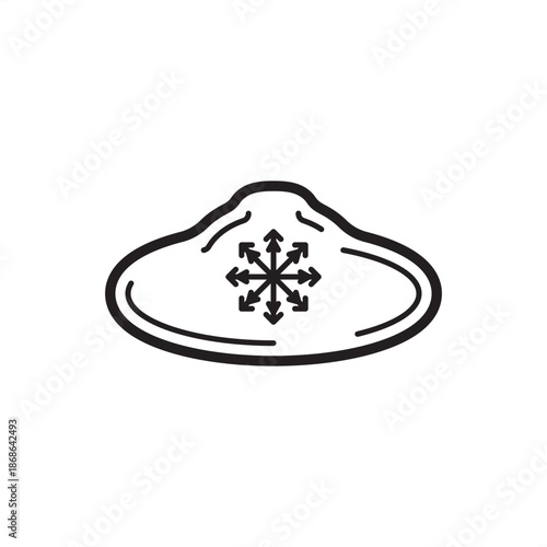 Cooling pond icon featuring a wide reservoir surface with a central thermal dispersion symbol, representing large-scale heat exchange, industrial wastewater cooling, and thermal management systems.