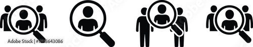 PrintHuman resources recruitment icons set featuring magnifying glass searching for people symbols for hiring talent acquisition management and corporate workforce selection