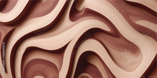 Luxurious chocolate waves with smooth silk and satin textures create a shiny gold and purple velvet pattern on a soft white backdrop