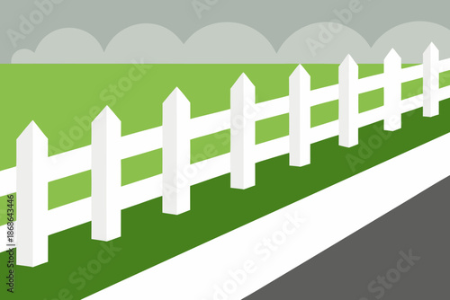 white fence and blue sky