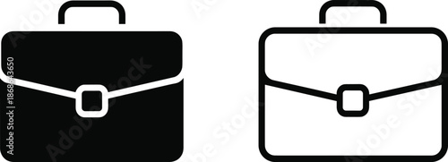 PrintSet of black solid and outline briefcase icons isolated on white background for business, office, work, portfolio, and professional career