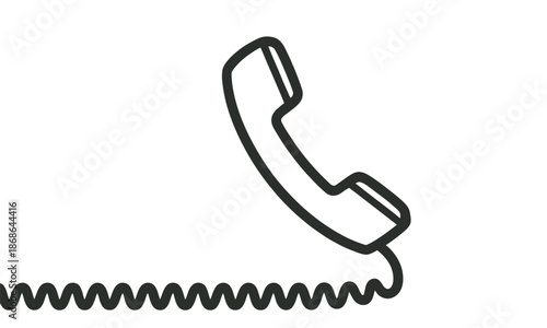 line drawing of a telephone receiver with cord, vector illustration