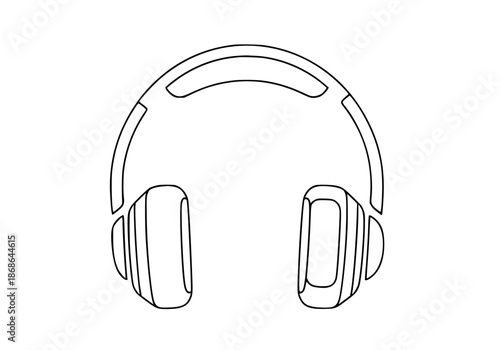 Simple line art illustration of over ear audio headphones featuring minimalist contour drawing perfect for music listening technology design concepts and simple graphic elements