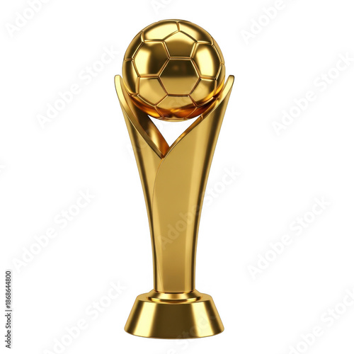 Golden soccer ball trophy isolated on transparent background