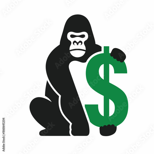 Strong Gorilla Holding Green Dollar Sign Icon Illustration Representing Financial Power