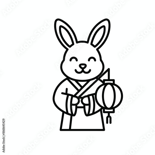 Happy Rabbit Character Holding Traditional Lantern in Festive Celebration Vector Icon