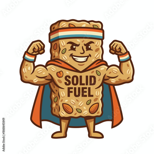 Dynamic vector illustration of a strong snack bar character representing healthy energy and power