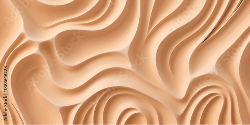 Smooth brown wood texture background featuring a sweet cream swirl of liquid milk and gold silk fabric for a homemade dessert illustration