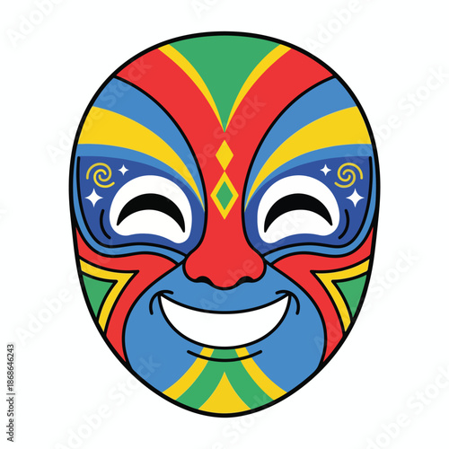 Vibrant Smiling Mask Illustration for Festive Celebrations and Cultural Events Vector Art