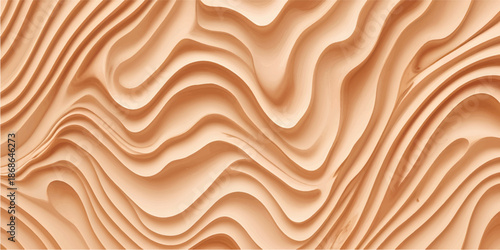 A seamless brown wood grain texture background features a natural oak board surface with wavy patterns resembling dry desert sand dunes or beach waves under the sun