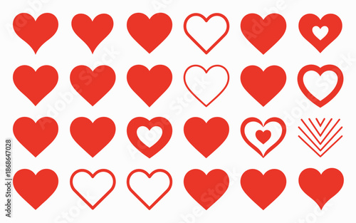 A collection of various red heart shapes symbolizing love, romance, and passion