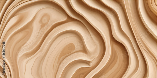 Smooth brown wood texture background with flowing golden silk waves and a luxury chocolate satin swirl design