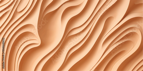 An abstract nature design featuring golden wood texture waves with a soft sand pattern and light orange silk fabric dunes for a liquid textile background