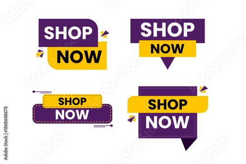 Shop Now Call To Action Buttons and Promotional Badges Set
