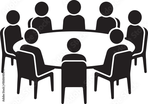 Team business meeting with teamwork and collaboration flat vector icon for apps and websites