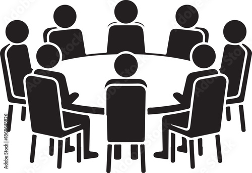 Team business meeting with teamwork and collaboration flat vector icon for apps and websites