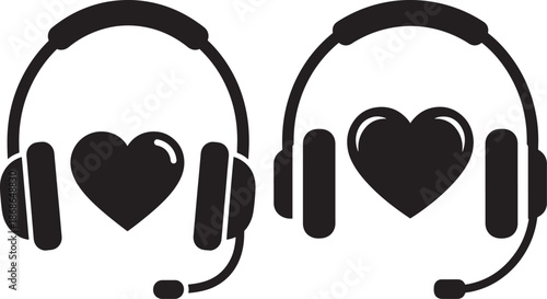 Headphones silhouette with heart icon and microphone