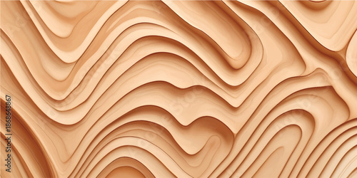 Natural brown wood grain texture background featuring a weathered timber board surface with a wavy organic pattern reminiscent of desert sand dunes and dry oak tree material