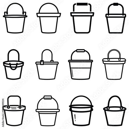 Bucket with a rounded white background. simple black silhouette