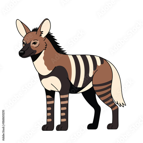 A cute cartoon zebra illustration featuring a wild striped mammal standing isolated as a black and white wildlife vector for safari or zoo themes