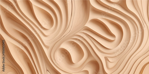 Smooth brown wood texture background with creamy golden satin swirl pattern and soft luxurious fabric‑like design