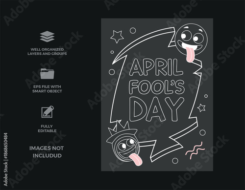 April fool's day funny chalk design with cartoon faces