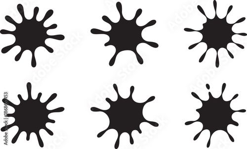 Vector set of ink splashes, blots. Splatter collection