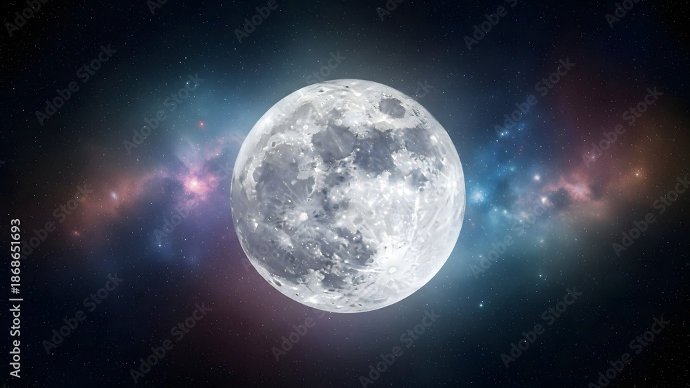Fototapeta premium A large moon in space with a colorful nebula in the background
