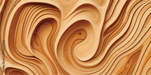 Premium carved wood texture with flowing wave lines and natural grain for abstract wooden background and interior wall decoration