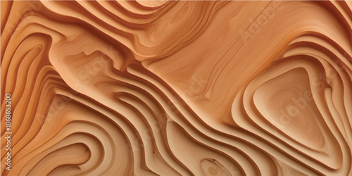 Organic abstract carved wood texture with smooth wave patterns forming a premium natural wooden background for modern interiors, luxury furniture and architectural design projects