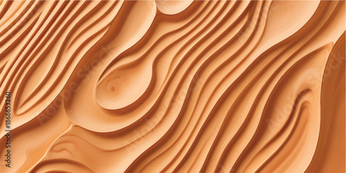 Organic abstract carved wood texture with smooth wave patterns forming a premium natural wooden background for modern interiors, luxury furniture and architectural design projects