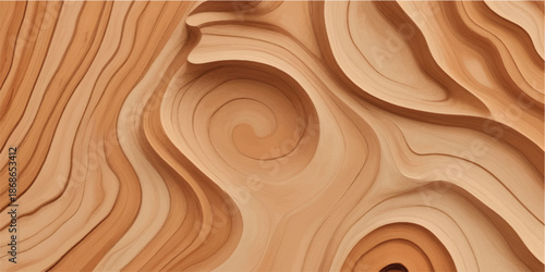 Luxury abstract wooden texture with smooth flowing carved patterns creating a modern organic wood background for premium interior design, furniture surfaces and architectural wall panels
